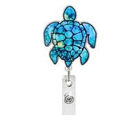 Blue Turtle Badge Reel, Funny Sea Turtle Badge Reels Retractable, Name Badge Holder Reel ID Clip, Cute Animal Pediatric Decorative for RN LPN CNA MA Medical Worker Teacher Nurse Badge Accessories