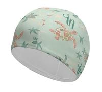 Blue Turtle Pattern Swim Cap for Women Men Waterproof Bathing Caps Keep Hair Dry Elasticity Adult Swimming Caps Comfortable Long Hair Swim Hat Non-Slip Fabric Swimming Cap
