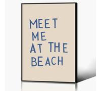 Blue Typography Poster, Trendy Meet Me At The Beach Canvas Wall Art, Funky Summer Beach Prints, Ocean Wall Art for Bedroom, Girly Quote Poster for Dorm Apartment 16x24in Framed
