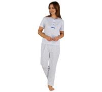 (Blue, UK 20/22) Slenderella Ladies Cotton Floral Pyjamas Short Sleeve Top & PJ Bottoms