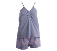 (Blue, UK 20/22) Slenderella Ladies Spaghetti Strap Jersey Top & Tartan Shorts Pyjamas