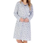 (Blue, UK 24/26) Slenderella Ladies Ditsy Floral Long Sleeve Cotton Jersey Nightdress