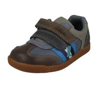 (Blue, UK 4 Infant) Boys Clarks Stripe Detailed Hook and Loop Fastening Shoes Den Stripe - F Fit