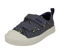 (Blue, UK 5.5 Infant) Childrens Clarks Pattern Detailed Light Weight Canvas Shoes City Bright - G Fit