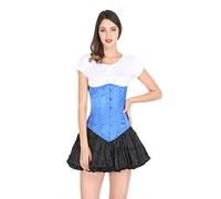 Blue Underbust Longline Corset Satin Goth Burlesque Costume Waist Cincher Top