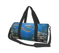 Blue Underwater Fish Print Travel Duffel Bag, Foldable Gym Bag Overnight Weekend Bags for Women, Large Holdall Bag Cabin Bag for Sports and Travel