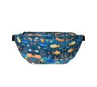 Blue Underwater World Of Fish Large Crossbody Fanny Pack,Gifts For Enjoy Sports Festival Workout Traveling Running Casual, Black, One Size