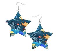 Blue underwater world of fish Prints Leather star earrings Pendant Stylish and beautiful Lightweight Dangle for Women Girls