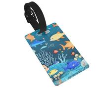 Blue Underwater World of Fish PVC Luggage Tag for Suitcases, Durable Travel ID Label with Name Card Removable Strap for Bags, 1 Pack