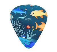 Blue underwater world of fish Wear-resistant guitar picks for guitar, bass, electric guitar, ukulele, thin, medium, heavy, 12-piece guitar picks