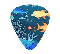 Blue underwater world of fishGuitar Picks, 12-Piece Pattern Set, Three Different Thicknesses for Acoustic Electric Guitar and Other Instruments