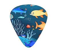 Blue Underwater World Of Fishguitar Plectrums 12 Piece Set, 3 Thicknesses Plectrums With Case For Bass Guitar, &Electric Guitar And More.