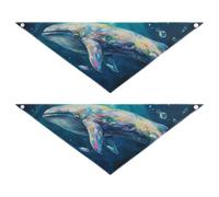 Blue Underwater World Whale Dog Bandanas Unique Shape Adjustable Fit Dog Breed Bib Cute Pet Holiday Accessories Decor for Dogs Cats 2 Pack
