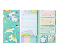 Blue Unicorn Sticky Notes Set, 550 Sheets,Cute Cartoon Dog Post It Notes with 3 Point Pens, Self-Adhesive Writing Memo Pages Back to School Office Supplies