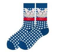 (Blue) Unisex Japan Style Creative Illustration Patchwork Color Cute Couple Tube Socks