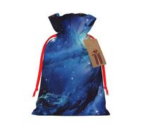 Blue Universe Space Galaxy Christmas Drawstring Gift Bags Reusable Christmas Wrapping Bag W/Tags 8.3x11.8 Inch Xmas Treat Pouch Goody Bags Candy Treat Bag For Xmas Holiday Presents Party Favor