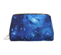 Blue Universe Space Galaxy Leather Hand-Held Zipper Makeup Bag Cute Make Up Case Large Wide-Open Pouch Pen Case