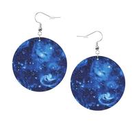 Blue Universe Space Galaxy Leather Round Earrings Color Valentine'S Day Festival Activities Fashion Women'S