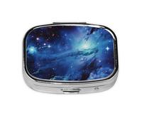 Blue Universe Space Galaxy Pill Case 2 Compartment Pill Box Portable Metal Pill Organizer Cute Travel Pill Container Vitamin Organizer for Purse Pocket Travel Gift