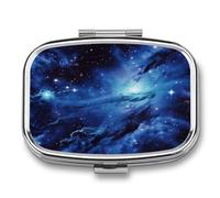 Blue Universe Space Galaxy Pill Case Portable Medicine Organizer Compact Travel Pill Box Small Metal Medicine Box for Purse Pocket Pill Container Holder 2 Compartments Medication Holder