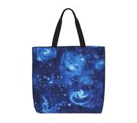 Blue Universe Space Galaxy Print Canvas Tote Bags for Women Reusable Grocery Bag Large Gym Canvas Cloth Pouch Portable Shopping Handbag with Inner Pocket