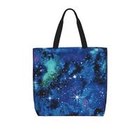 Blue Universe Space Galaxy Print Canvas Tote Bags for Women Reusable Grocery Bag Large Gym Canvas Cloth Pouch Portable Shopping Handbag with Inner Pocket