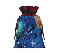 Blue Universe Space Galaxy Print Christmas Drawstring Gift Bags Large Xmas Present Storage Bag