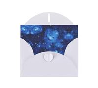 Blue Universe Space Galaxy Print Greeting Card Set with Blank Interior â€“ Elegant White Pearl Paper Note Cards & Matching Envelopes
