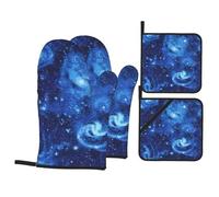 Blue Universe Space Galaxy Print Oven Mitts and Pot Holders Sets 4piece Set Gloves Baking Cooking Grilling Microwave