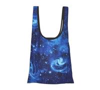Blue Universe Space Galaxy Print Reusable, Foldable,Washable Grocery Bags Foldable in A Pouch Eco Tote Shopping Bag,Daily Shopping Loading