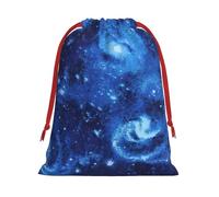 Blue Universe Space Galaxy Print Soft Flannel Drawstring Gift Bags Fleece Gift Pouches for Christmas Halloween Holiday Party
