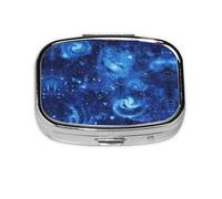 Blue Universe Space Galaxy Print Square Metal Pill Box Decorative Pill Case - Carry Your Meds in Style (Rectangular)