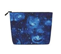 Blue Universe Space Galaxy Printed Single-Layer Cosmetic Bag Faux Linen Material Large Capacity Coin Purse Travel and Business Trip Essential
