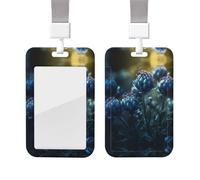 Blue Unopened Flower ID Badge Holder with Lanyard Vertical Card Case Protector Pouch with Clear Window Plastic Sliding ID Card Holder for NurseOffice Supplies Name Tag