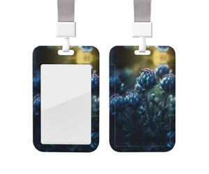Blue Unopened Flower ID Badge Holder with Lanyard Vertical Card Case Protector Pouch with Clear Window Plastic Sliding ID Card Holder for NurseOffice Supplies Name Tag
