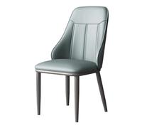 Blue Upholstered Dining Chairs with Arms High Back Faux Leather Lounge Reception Chair Metal Legs for Dining Room Kitchen Living Room Home Office