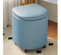 Blue Upholstered Makeup Chair with Sto Mon Round Ottoman Pouf with Footrest Versatile Leather Footstool for Living Room Universal Rolling Design