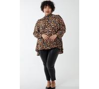 Blue Vanilla Abstract Animal Print Curve Button Through Top In Orange Orange