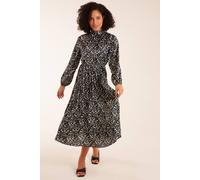 Blue Vanilla Abstract Animal Print High Neck Blouson Dress In Teal Teal 8