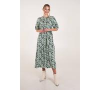 Blue Vanilla Abstract Elasticated Tie Waist Midi Dress In Green Green