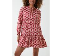 Blue Vanilla Abstract Geometric Tunic Dress In Red Red