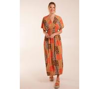 Blue Vanilla Abstract Pattern V Neck Midi Dress In Orange Orange S