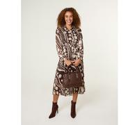 Blue Vanilla Abstract Polka Dot Dress And Metallic Striped Button Collar Dress - M - Brown