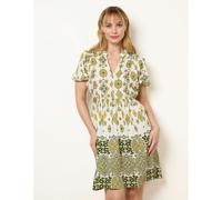 Blue Vanilla Abstract Print Button Front Mini Dress - L - Green