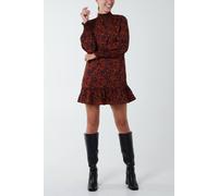 Blue Vanilla Abstract Print High Neck Mini Smock Dress In Red Red