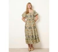 Blue Vanilla Abstract Print Puff Sleeve Midi Dress - S - Green