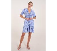 Blue Vanilla Abstract Shirred Waist V Neck Dress Blue L/XL