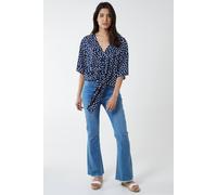 Blue Vanilla Abstract Spot Tie Front Batwing Top In Navy Navy S/M