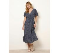 Blue Vanilla Angel Sleeve Shirred Waist Tier Hem Midi Dress - S - Navy