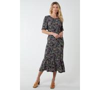 Blue Vanilla Angel Sleeve Tiered Midi Dress In Black Black
